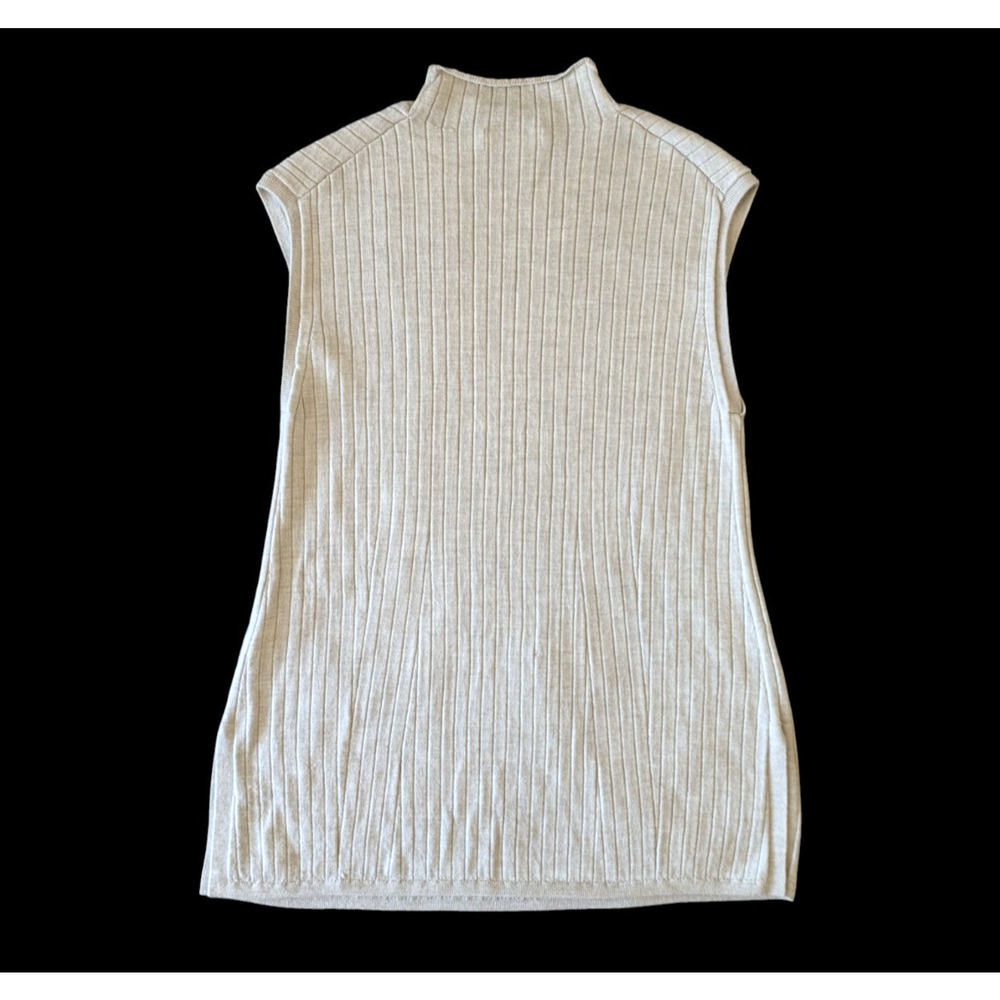 Banana Republic Heather Oatmeal Beige Ribbed Merino Mock Neck Tank Size Large - Picture 2 of 7